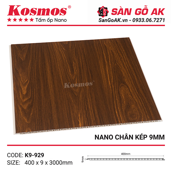 Tấm ốp Nano chân kép 9mm Kosmos K9-929 vân gỗ nâu