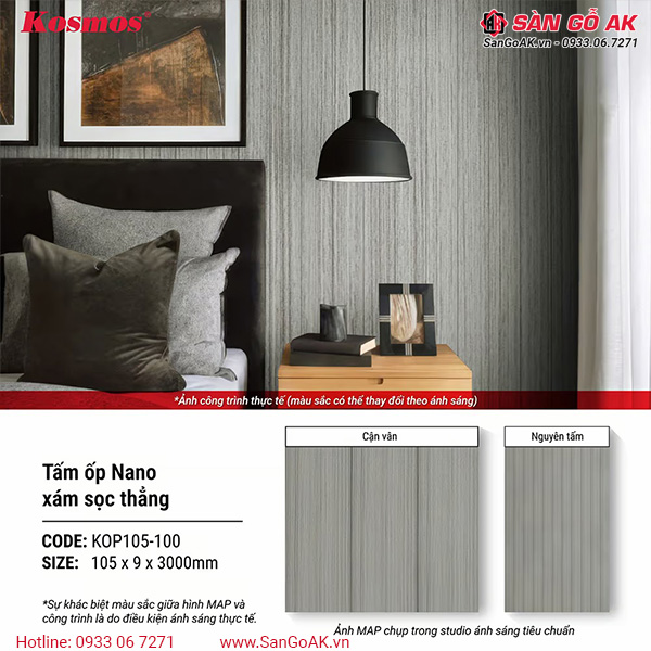 Tấm ốp Nano bản nhỏ Kosmos KOP105-100 xám sọc thẳng