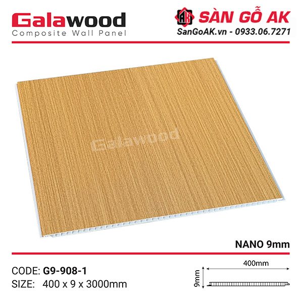 Tấm ốp Nano Galawood G9-908-1 vân gỗ sồi vàng đậm