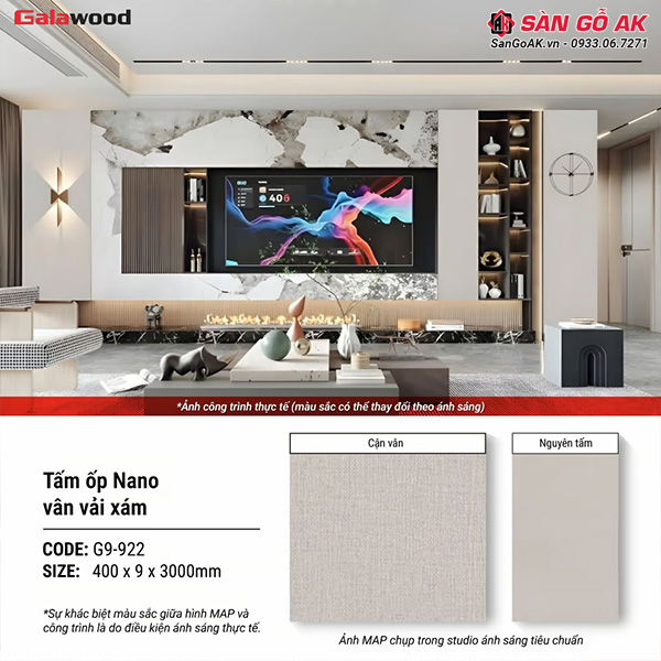 Tấm ốp Nano Galawood G9-922 vân vải xám