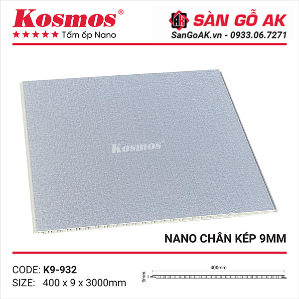 Tấm ốp Nano chân kép 9mm Kosmos K9-932 vân vải xám