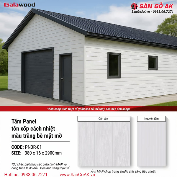 Tấm Panel Cách Nhiệt 3 Rãnh PN3R-01 Màu Trắng Vân Gỗ 3D