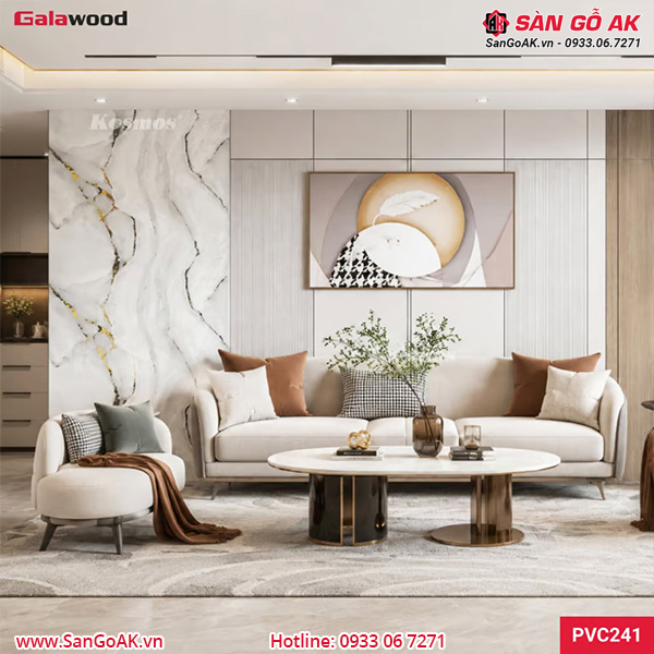 Tấm ốp PVC vân đá trắng xám ánh vàng Galawood PVC241
