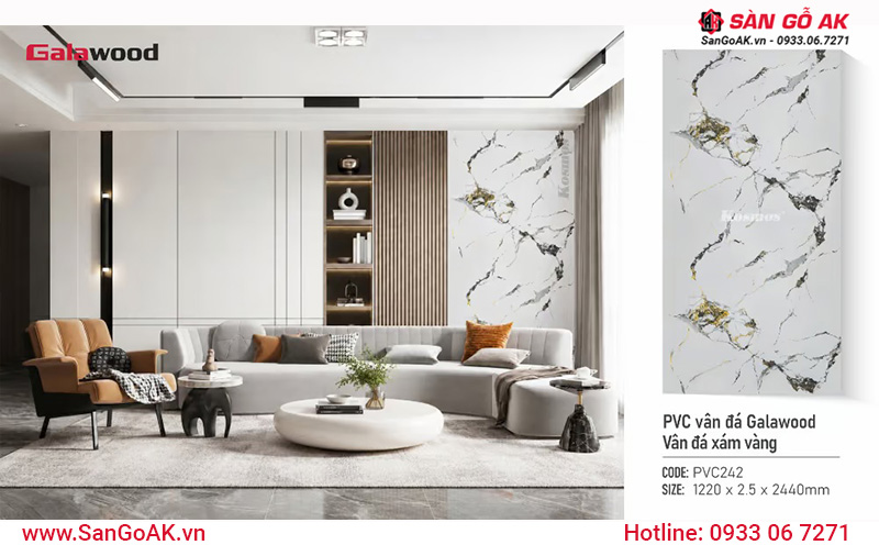 Tấm ốp PVC vân đá xám vàng Galawood PVC242