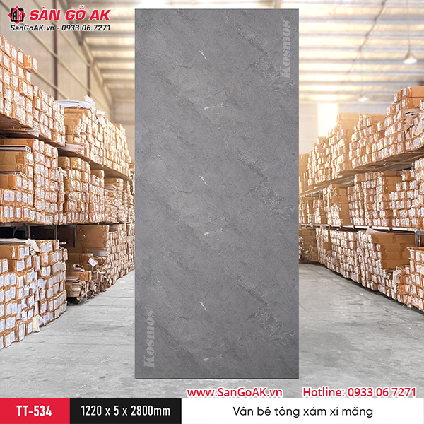 Tấm ốp than tre Kosmos vân bê tông xám xi măng TT-534