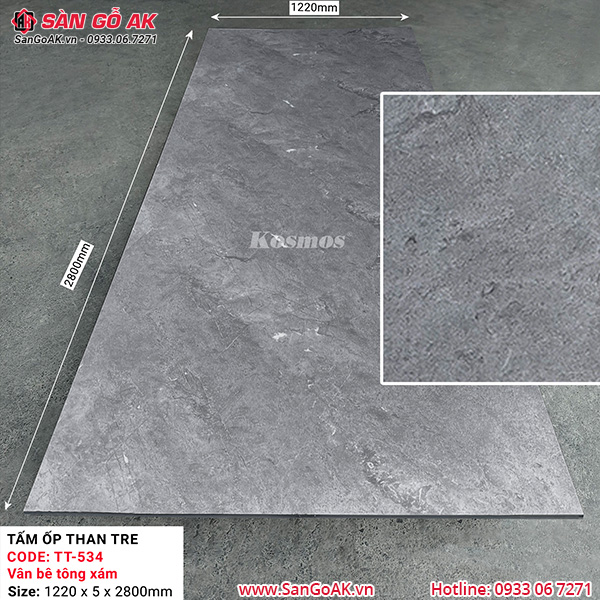 Tấm ốp than tre Kosmos vân bê tông xám xi măng TT-534