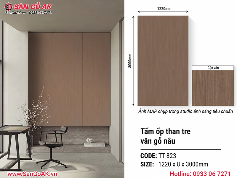 Tấm ốp than tre Kosmos vân gỗ nâu TT-823
