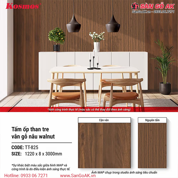 Tấm ốp than tre Kosmos vân gỗ nâu walnut TT-825