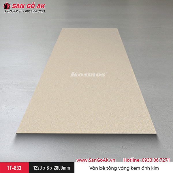Tấm ốp than tre Kosmos vân bê tông vàng kem ánh kim TT-833