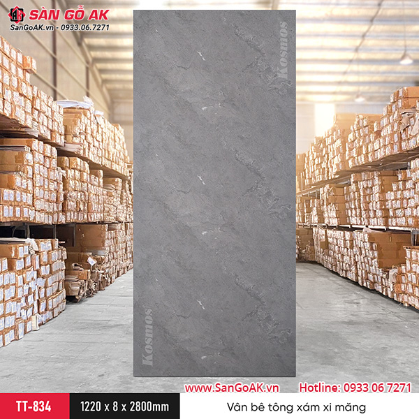 Tấm ốp than tre Kosmos vân bê tông xi măng xám TT-834