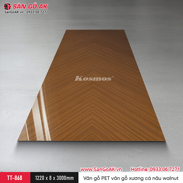 Tấm ốp than tre Kosmos vân gỗ xương cá nâu walnut PET TT-868