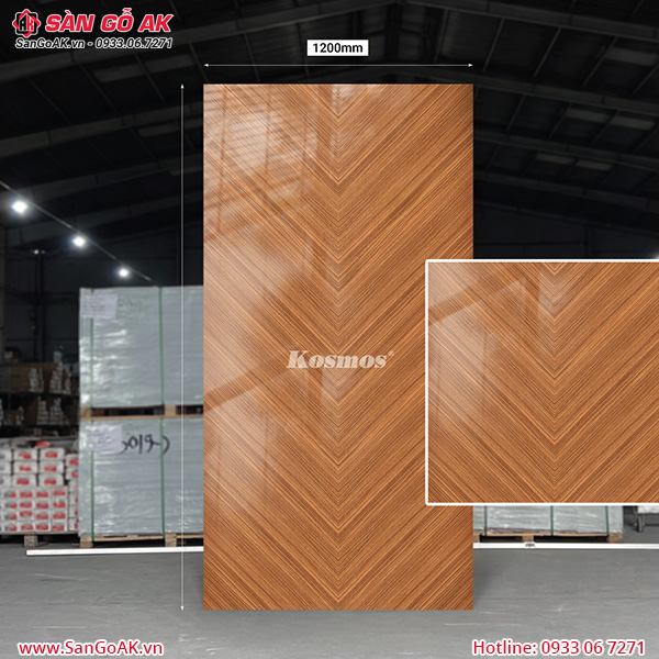 Tấm ốp than tre Kosmos vân gỗ xương cá nâu walnut PET TT-868