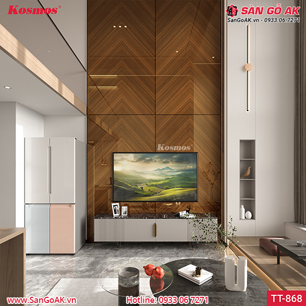 Tấm ốp than tre Kosmos vân gỗ xương cá nâu walnut PET TT-868