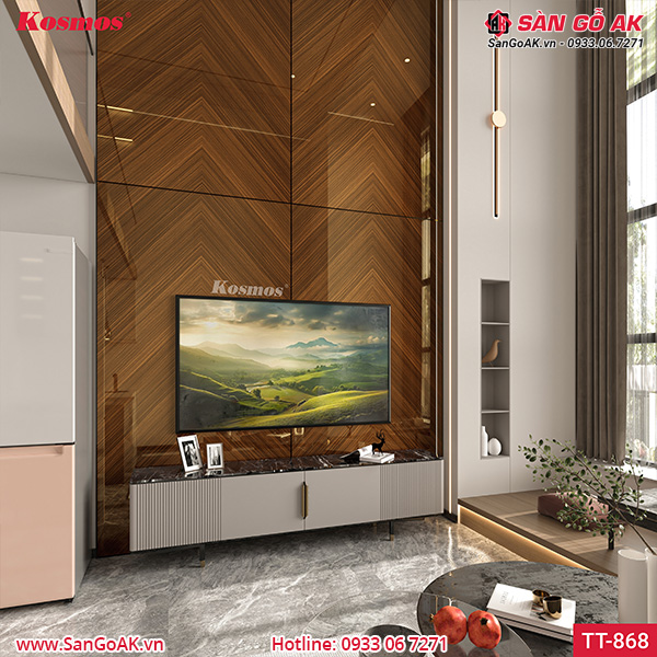 Tấm ốp than tre Kosmos vân gỗ xương cá nâu walnut PET TT-868