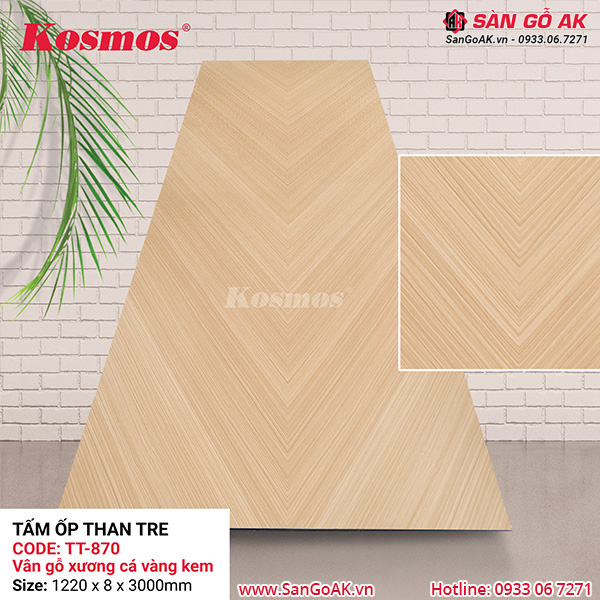 Tấm ốp than tre Kosmos vân gỗ xương cá vàng kem TT-870