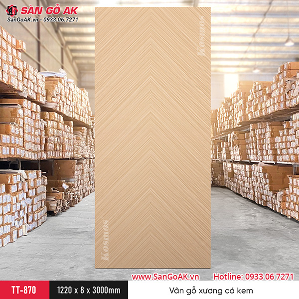 Tấm ốp than tre Kosmos vân gỗ xương cá vàng kem TT-870