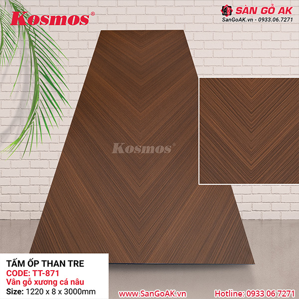 Tấm ốp than tre Kosmos vân gỗ xương cá nâu walnut TT-871