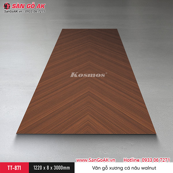 Tấm ốp than tre Kosmos vân gỗ xương cá nâu walnut TT-871