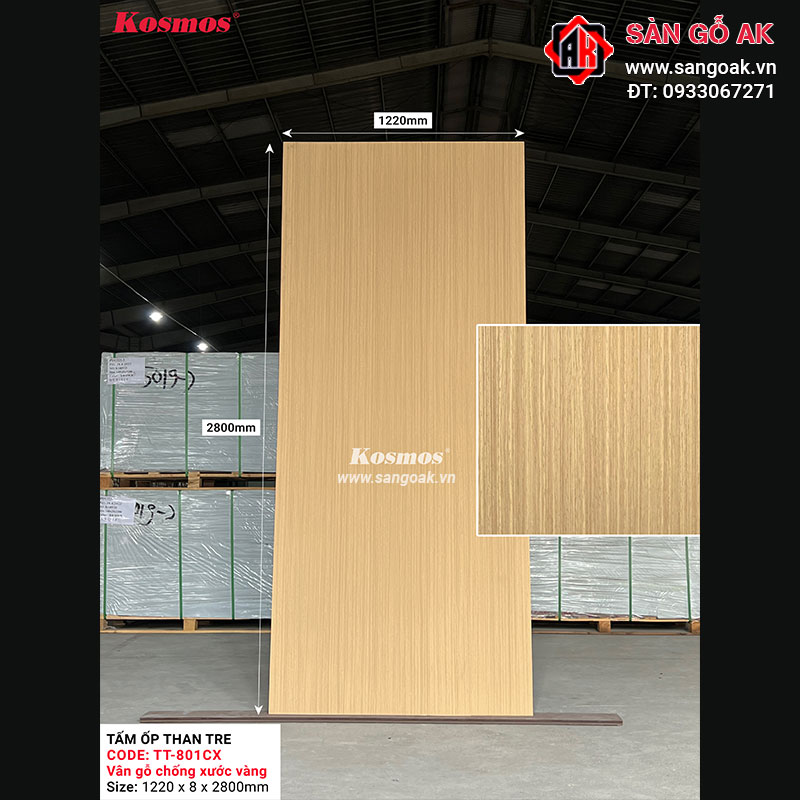 Tấm ốp than tre Kosmos vân gỗ chống xước vàng TT-801CX