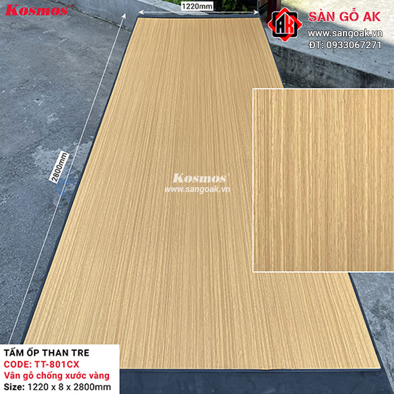 Tấm ốp than tre Kosmos vân gỗ chống xước vàng TT-801CX