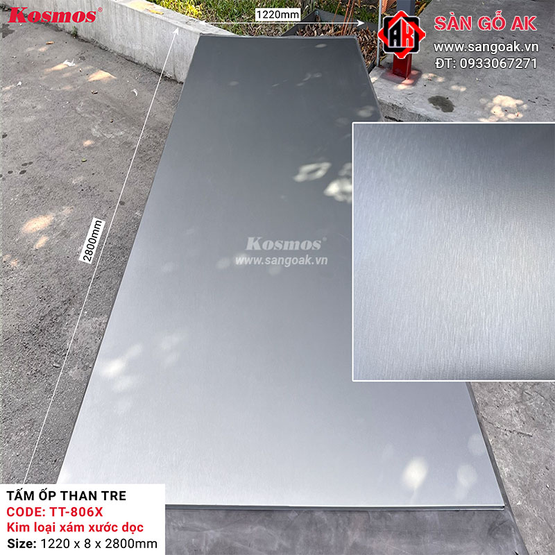 Tấm ốp than tre Kosmos vân kim loại xám xước dọc TT-806X