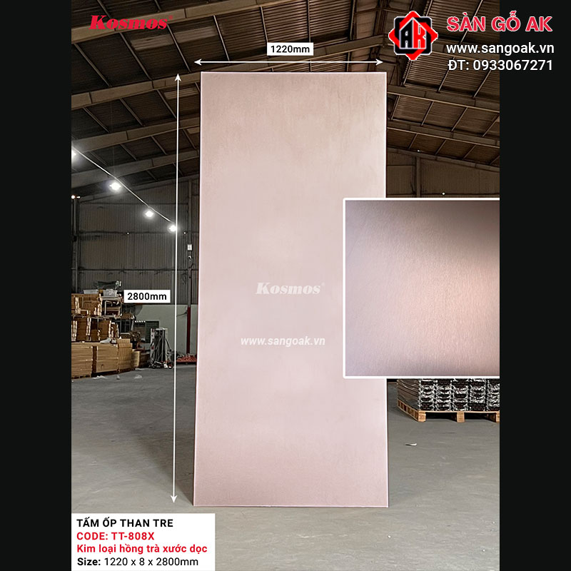 Tấm ốp than tre Kosmos vân kim loại hồng xước dọc TT-808X