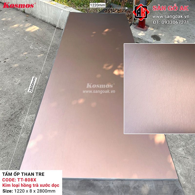 Tấm ốp than tre Kosmos vân kim loại hồng xước dọc TT-808X