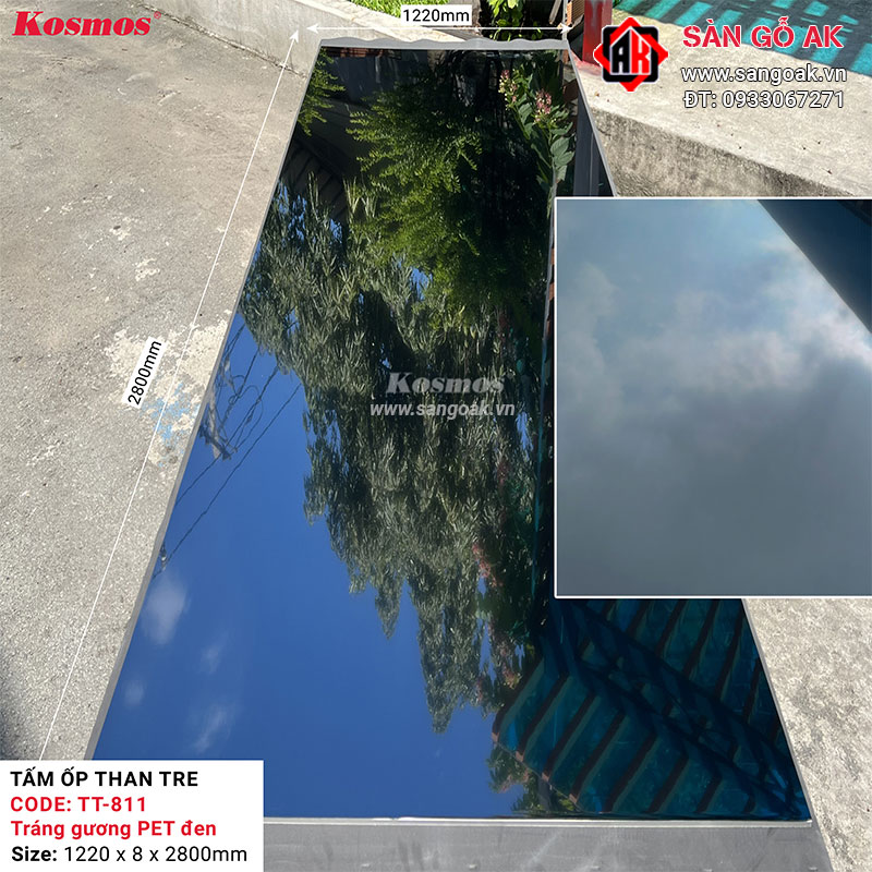 Tấm ốp than tre Kosmos tráng gương PET đen TT-811