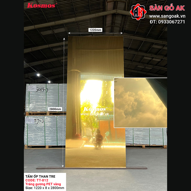 Tấm ốp than tre Kosmos tráng gương PET vàng TT-812