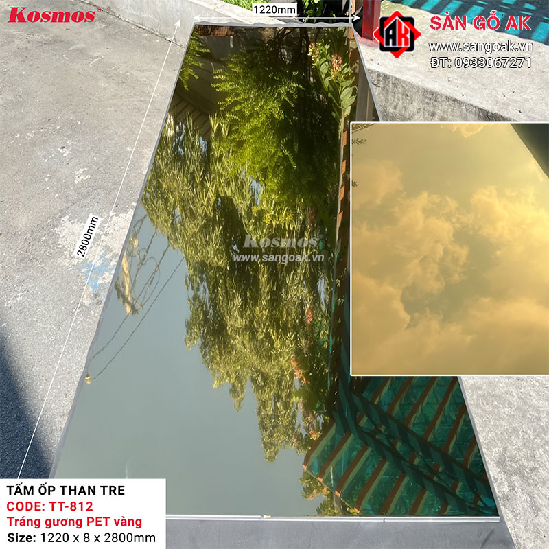 Tấm ốp than tre Kosmos tráng gương PET vàng TT-812
