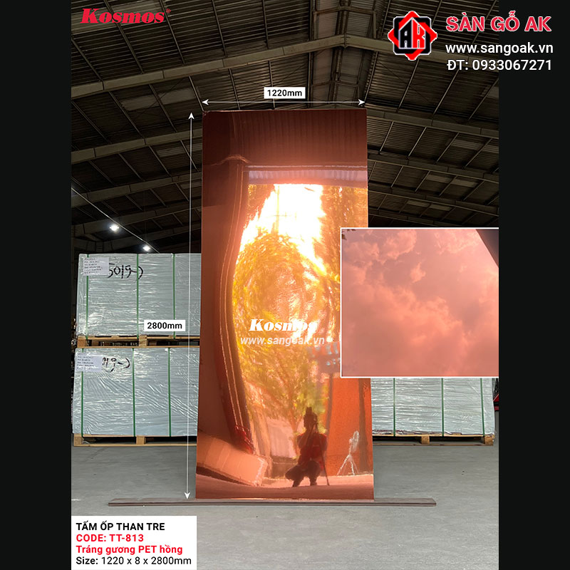 Tấm ốp than tre Kosmos tráng gương PET hồng TT-813