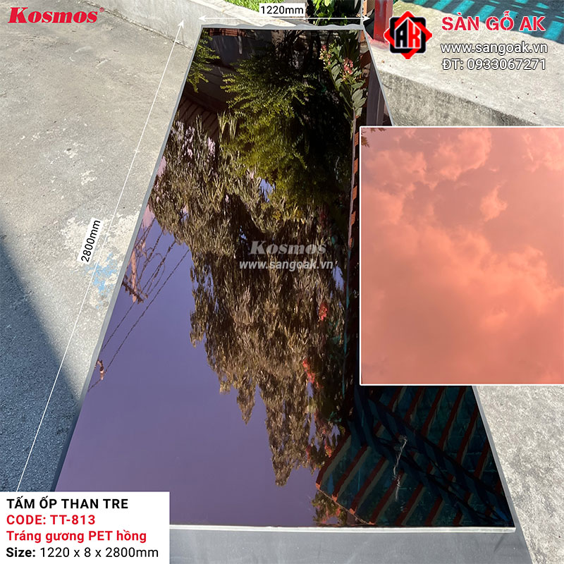 Tấm ốp than tre Kosmos tráng gương PET hồng TT-813
