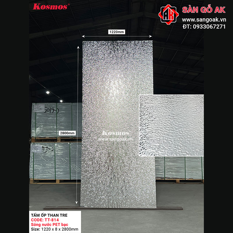Tấm ốp than tre Kosmos sóng nước PET bạc TT-814