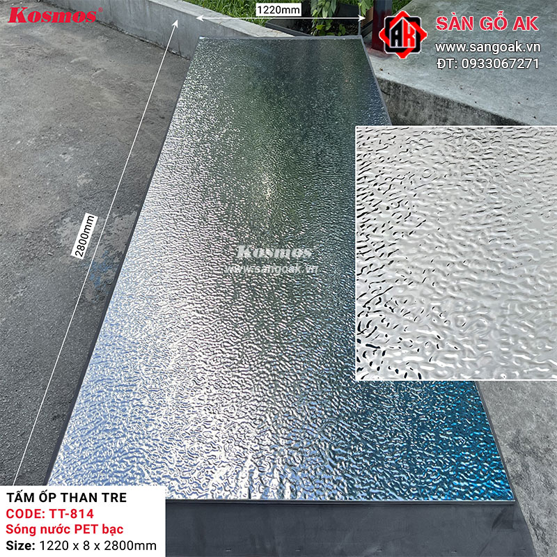 Tấm ốp than tre Kosmos sóng nước PET bạc TT-814