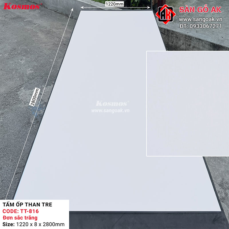 Tấm ốp than tre Kosmos đơn sắc trắng TT-816
