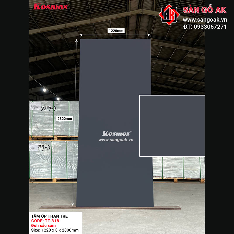 Tấm ốp than tre Kosmos đơn sắc xám TT-818