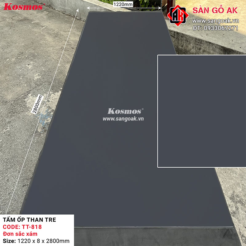 Tấm ốp than tre Kosmos đơn sắc xám TT-818