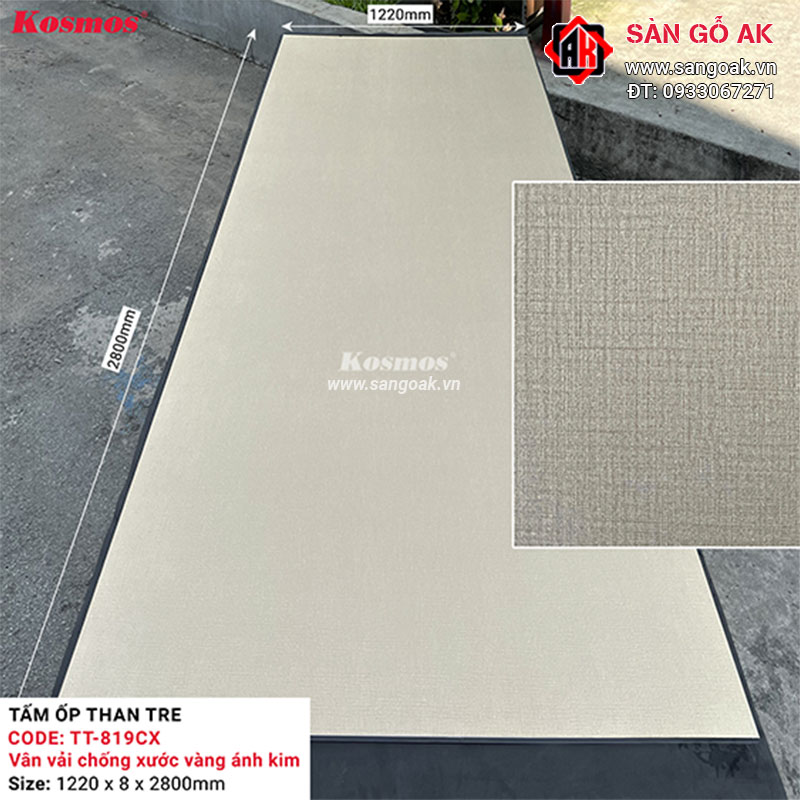 Tấm ốp than tre Kosmos vân vải chống xước vàng ánh kim TT-819CX