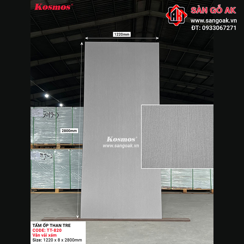 Tấm ốp than tre Kosmos vân vải xám TT-820