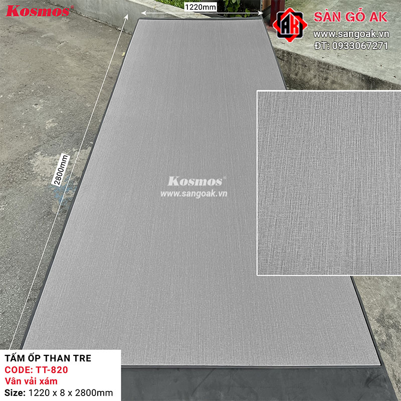 Tấm ốp than tre Kosmos vân vải xám TT-820