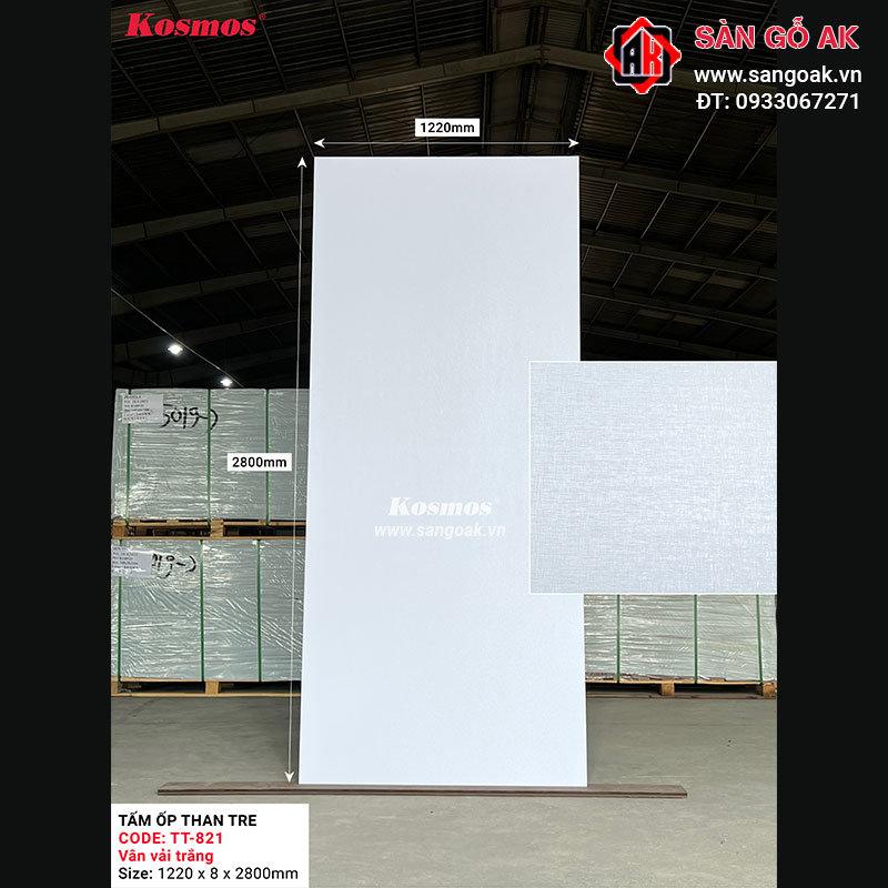 Tấm ốp than tre Kosmos vân vải trắng TT-821