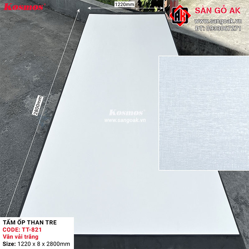 Tấm ốp than tre Kosmos vân vải trắng TT-821