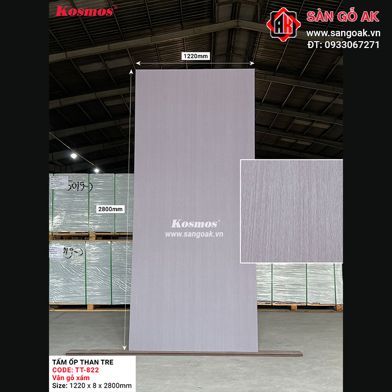Tấm ốp than tre Kosmos vân gỗ xám TT-822