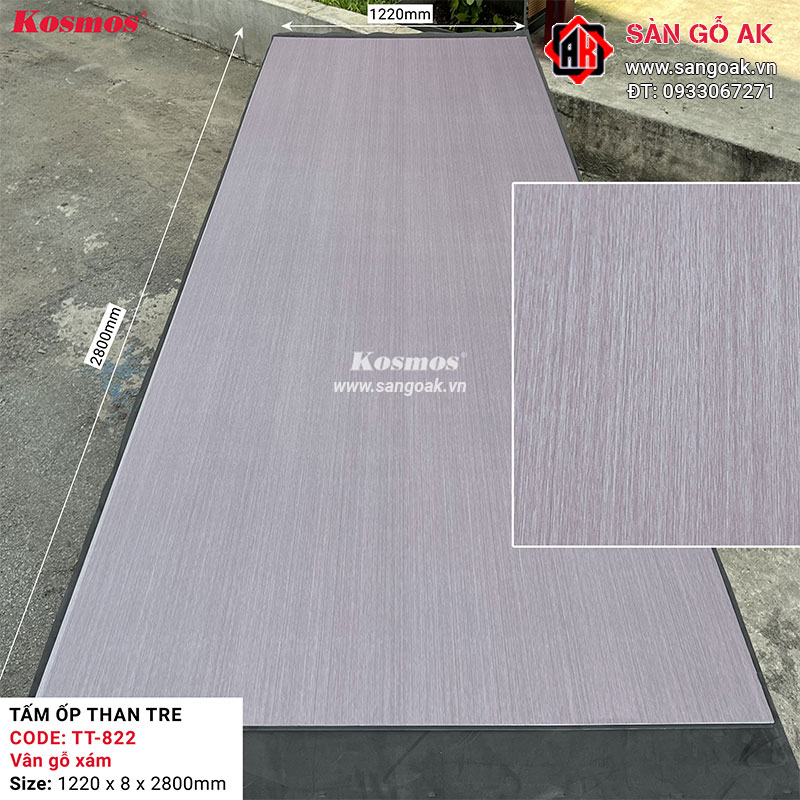 Tấm ốp than tre Kosmos vân gỗ xám TT-822