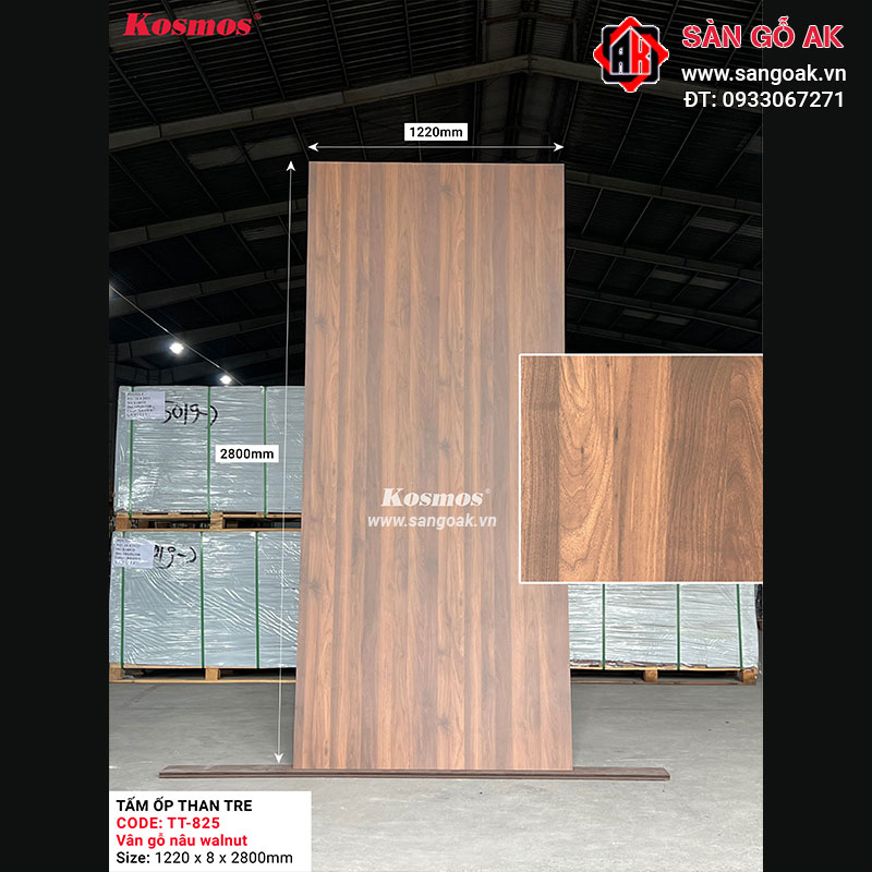 Tấm ốp than tre Kosmos vân gỗ nâu walnut TT-825