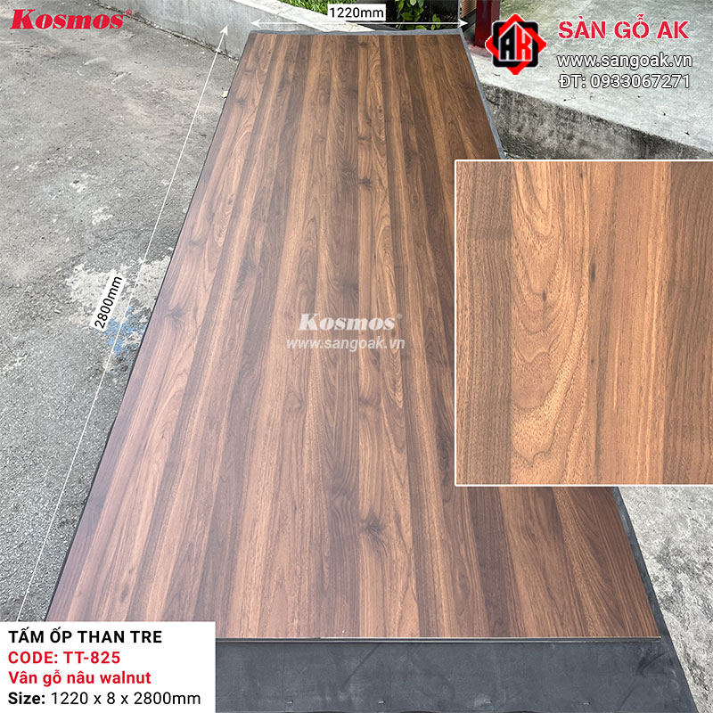 Tấm ốp than tre Kosmos vân gỗ nâu walnut TT-825