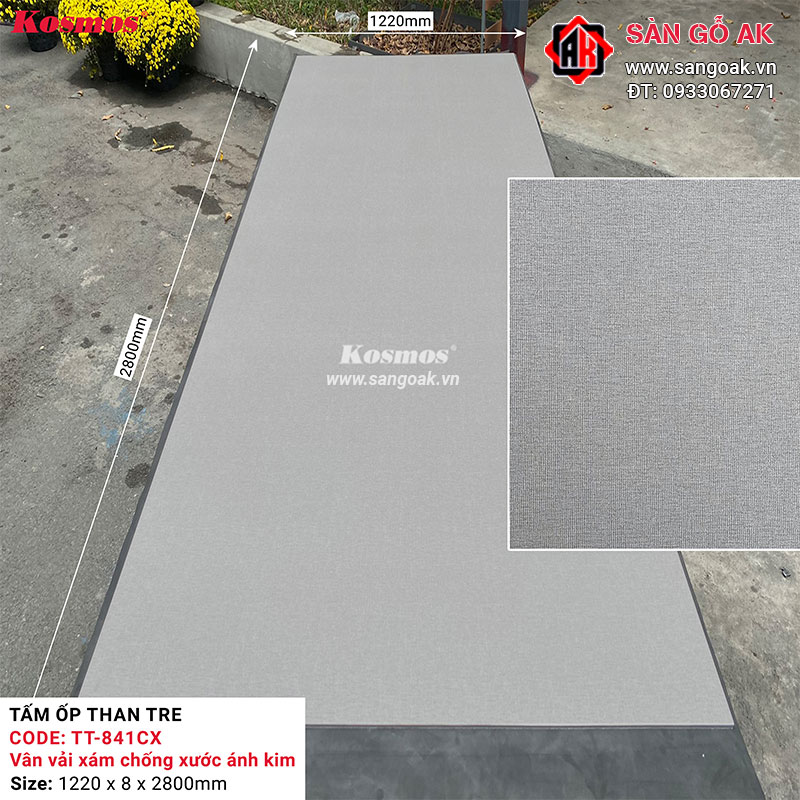 Tấm ốp than tre Kosmos vân vải chống xước xám ánh kim TT-841CX