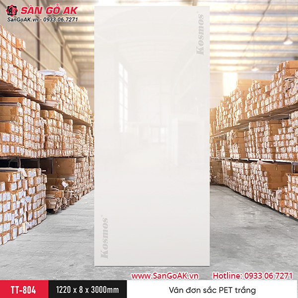 Tấm ốp than tre Kosmos vân đá đơn sắc PET trắng TT-804