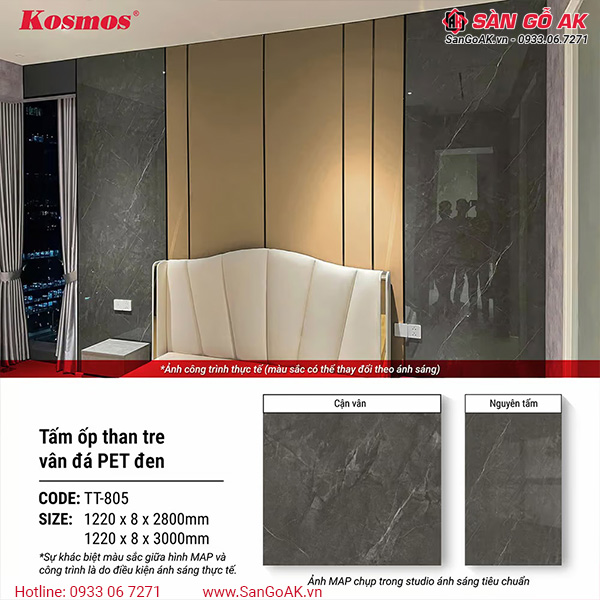 Tấm ốp than tre Kosmos vân đá PET đen TT-805