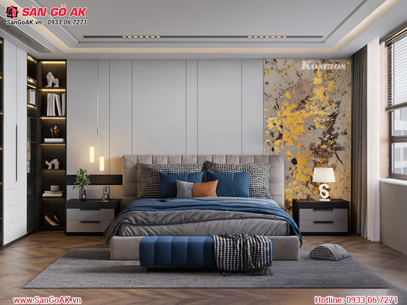 Tấm ốp than tre Kosmos vân đá PET thạch anh ánh vàng TT-875